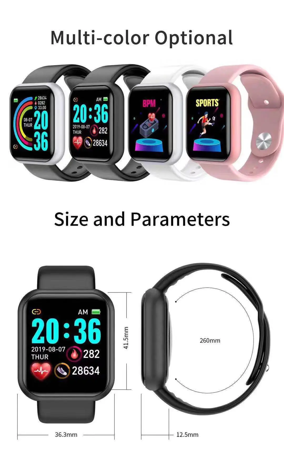 Watch Smart Y68 - นาฬิกาอัจฉริยะ D20 Pro รุ่น Y68 สำหรับผู้ชาย,