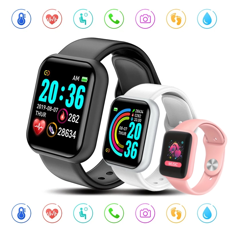 Watch Smart Y68 - นาฬิกาอัจฉริยะเล่นกีฬาบลูทูธจอสีหน้าจอแสดงภาพสุขภาพสายรัดข้อมือฟิตเนสกันน้ำวัดความดันโลหิตตรวจวัดอัตราการเต้นของหัวใจ