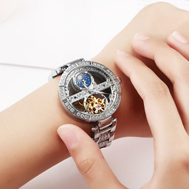 Skeleton Mechanical Watch - สุภาพสตรีนาฬิกาผู้หญิงอัตโนมัติหรูหราแฟชั่นนาฬิกากันน้ําสําหรับนาฬิกาผู้หญิง Skeleton Tourbillon นาฬิกา Relogio ใหม่