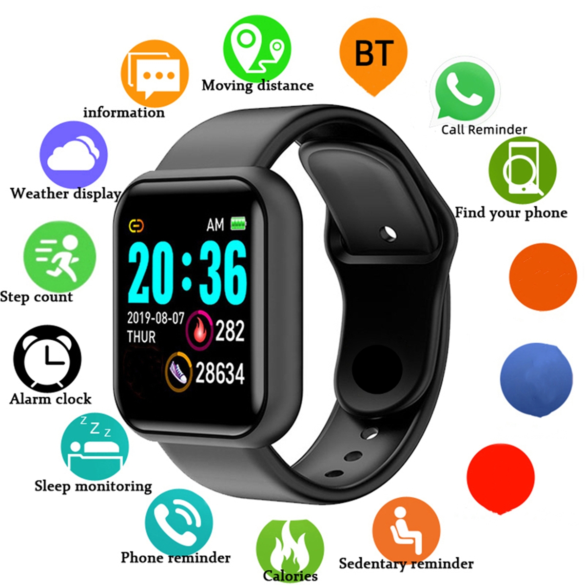 Watch Smart Y68 - ผู้ชายนาฬิกาสมาร์ทหน้าจอสีบลูทูธผู้หญิงฟิตเนสสร้อยข้อมือกีฬาสุขภาพเครื่องวัดการนอนหลับนาฬิกาอิเล็กทรอนิกส์สมาร์ทวอทช์นาฬิกาปลุก Y68