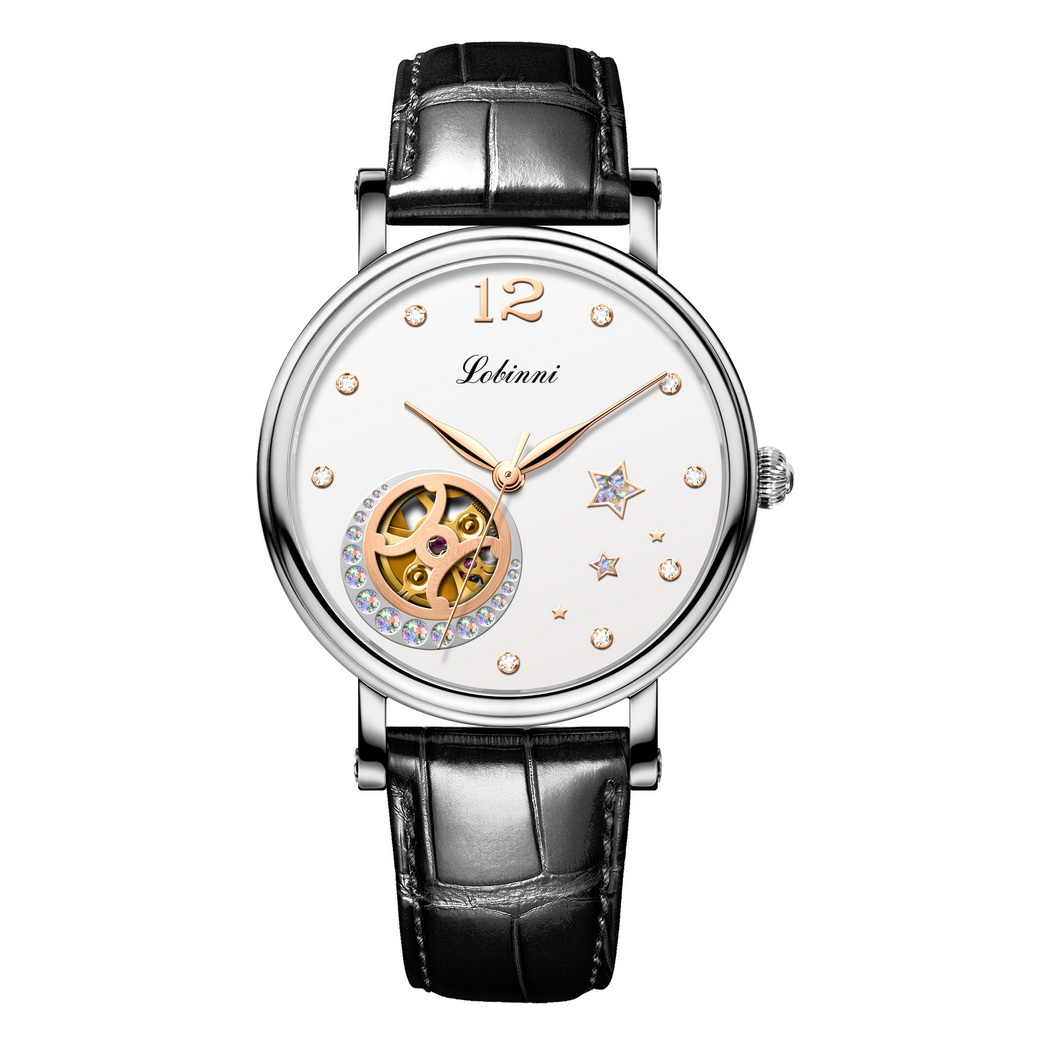 Skeleton Mechanical Watch - LOBINNI ผู้หญิงหรูหรานาฬิกา,Lady นาฬิกาอัตโนมัติสวิตเซอร์แลนด์ Self Wind Mechanical