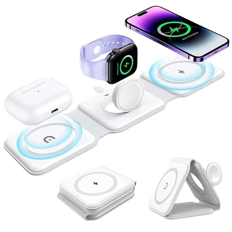 Smartwatch Watches For Iphone - ที่ชาร์จไร้สายแบบพับได้แม่เหล็ก 3-in-1, ชาร์จเร็ว 15W, USB Type-C,