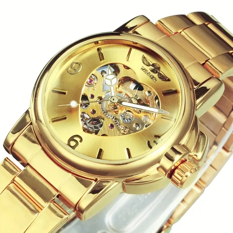 Skeleton Mechanical Watch - นาฬิกากลไกอัตโนมัติสำหรับผู้หญิงสุดหรู - หน้าปัดโครงกระดูกสีทองสุดหรู พร้อมเข็มเรืองแสง สายสแตนเลส เหมาะสำหรับโอกาสทางการและไม่เป็นทางการ