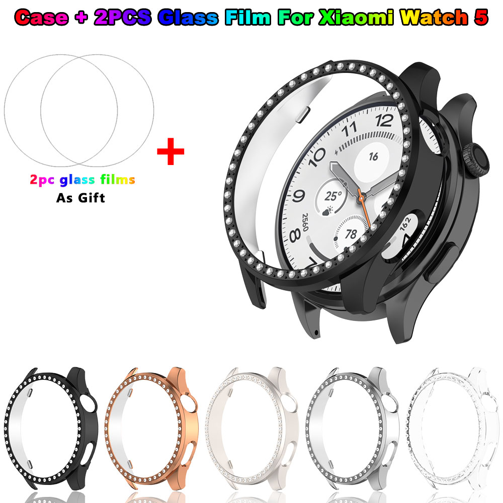 Watch Smartwatch Android - เคสพีซีแบบมีประกาย + ฟิล์มกระจกสำหรับนาฬิกาเสี่ยวมี่ 5 ตัวป้องกันกันกระแทกแบบเพชร กรอบเปลือกหุ้มสำหรับนาฬิกาเสี่ยวมี่