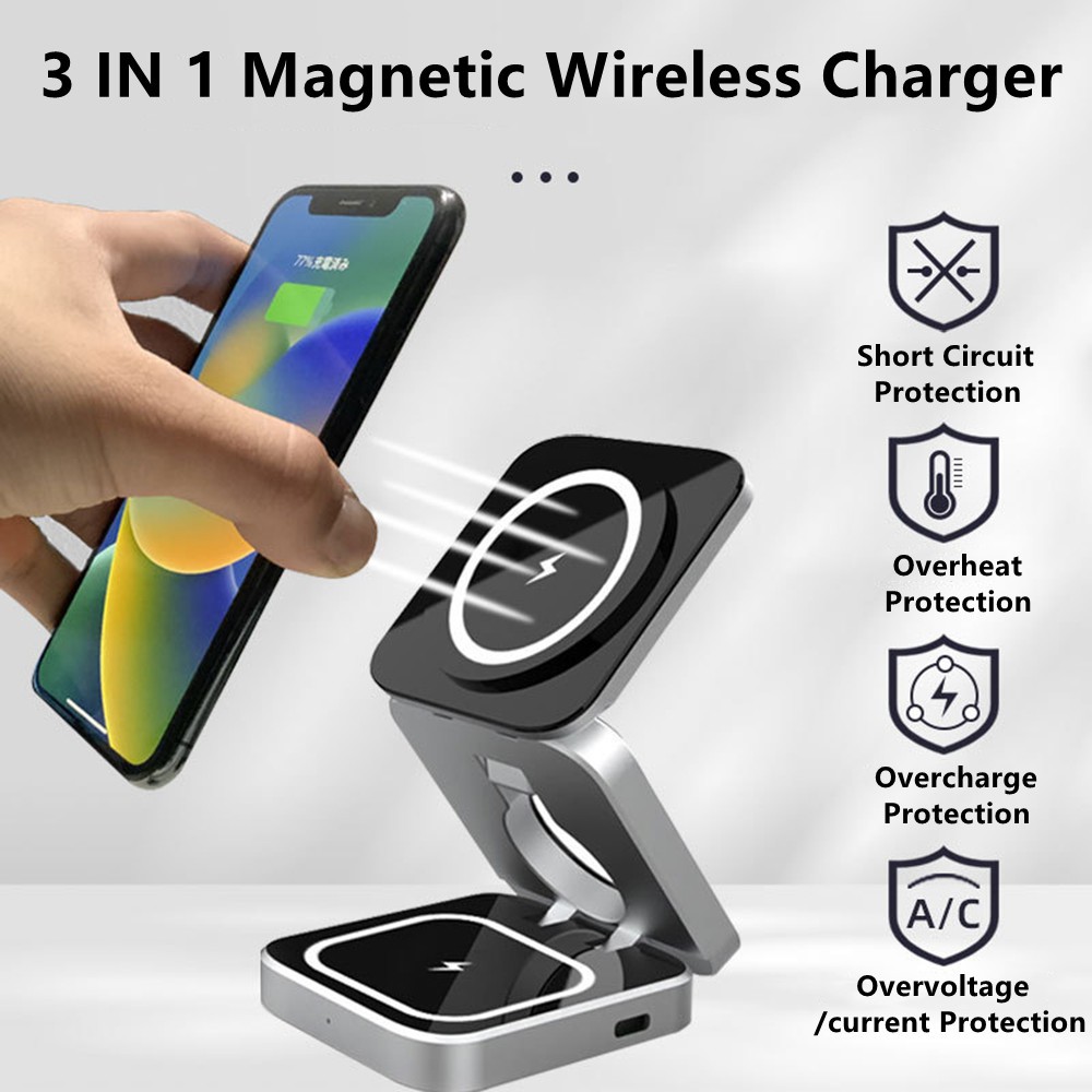 Smartwatch Watches For Iphone - เครื่องชาร์จไร้สายแม่เหล็กแบบพับเก็บได้ยืน Magnet สถานีชาร์จอย่างรวดเร็วสำหรับ Samsung S25 S24