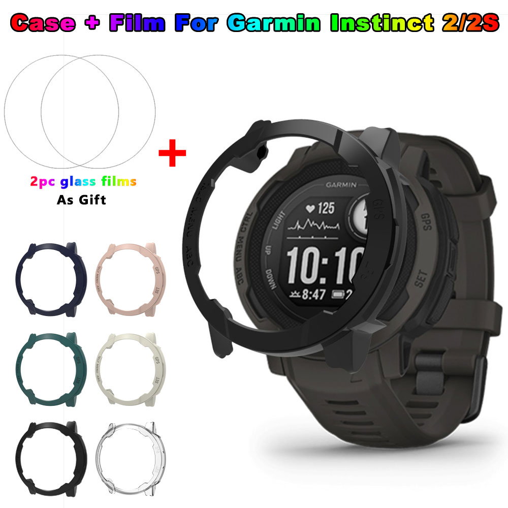 Watch Smartwatch Android - เคสพีซีแบบเปลือกหอย + ฟิล์มกระจกสำหรับการ์มิน อินสติงค์ 2/2S สมาร์ทวอทช์ฝาครอบป้องกันกันชนกีฬาตัวป้องกันหน้าจอ