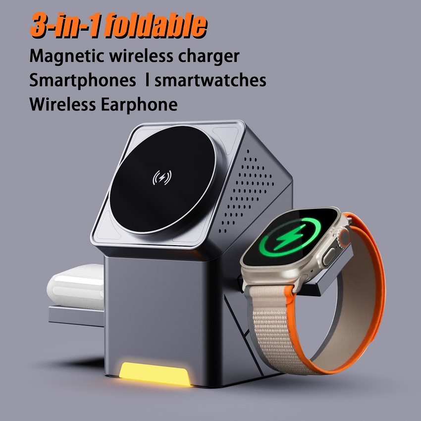 Smartwatch Watches For Iphone - แท่นชาร์จไร้สายแม่เหล็ก 3 in 1 แบบพับได้ 15W