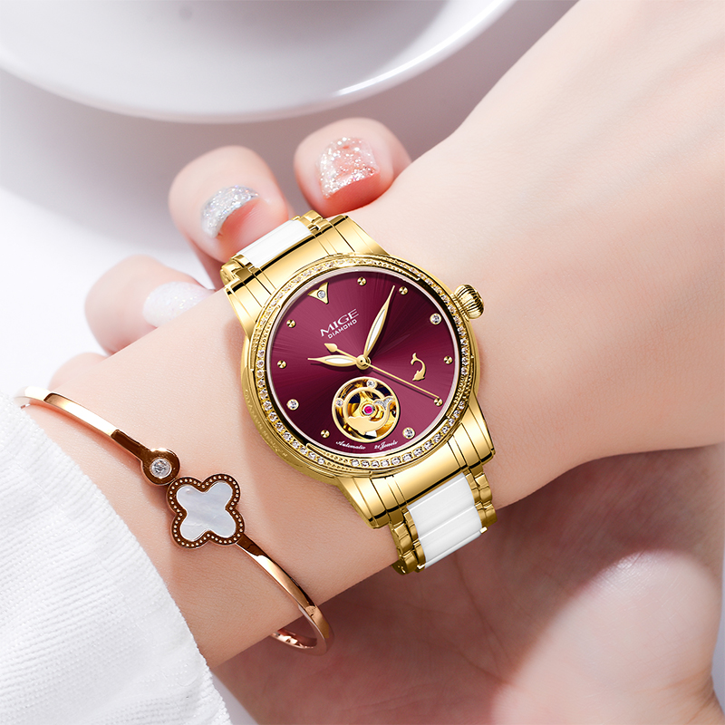 MIGE นาฬิกาข้อมือสตรีแบบสเกเลต - Skeleton Mechanical Watch บทวิจารณ์และราคา