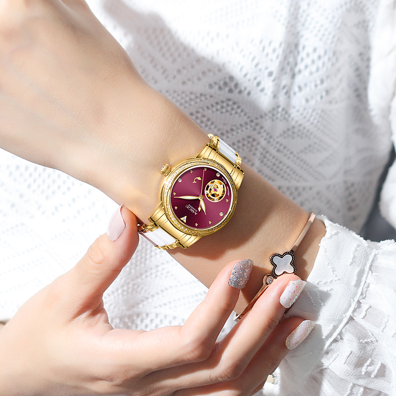 MIGE นาฬิกาข้อมือสตรีแบบสเกเลต - Skeleton Mechanical Watch บทวิจารณ์และราคา