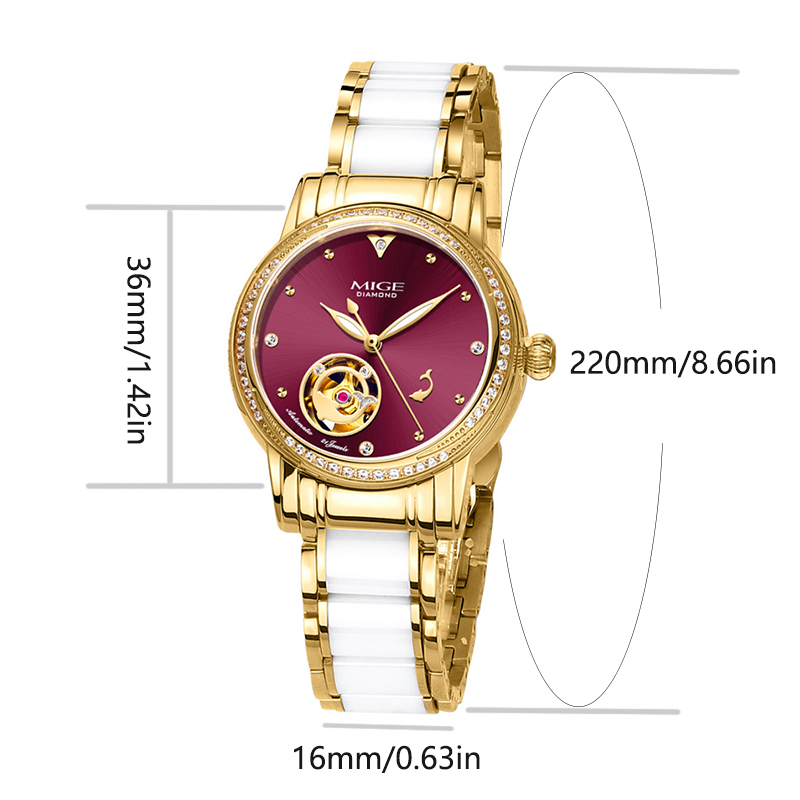 MIGE นาฬิกาข้อมือสตรีแบบสเกเลต - Skeleton Mechanical Watch บทวิจารณ์และราคา