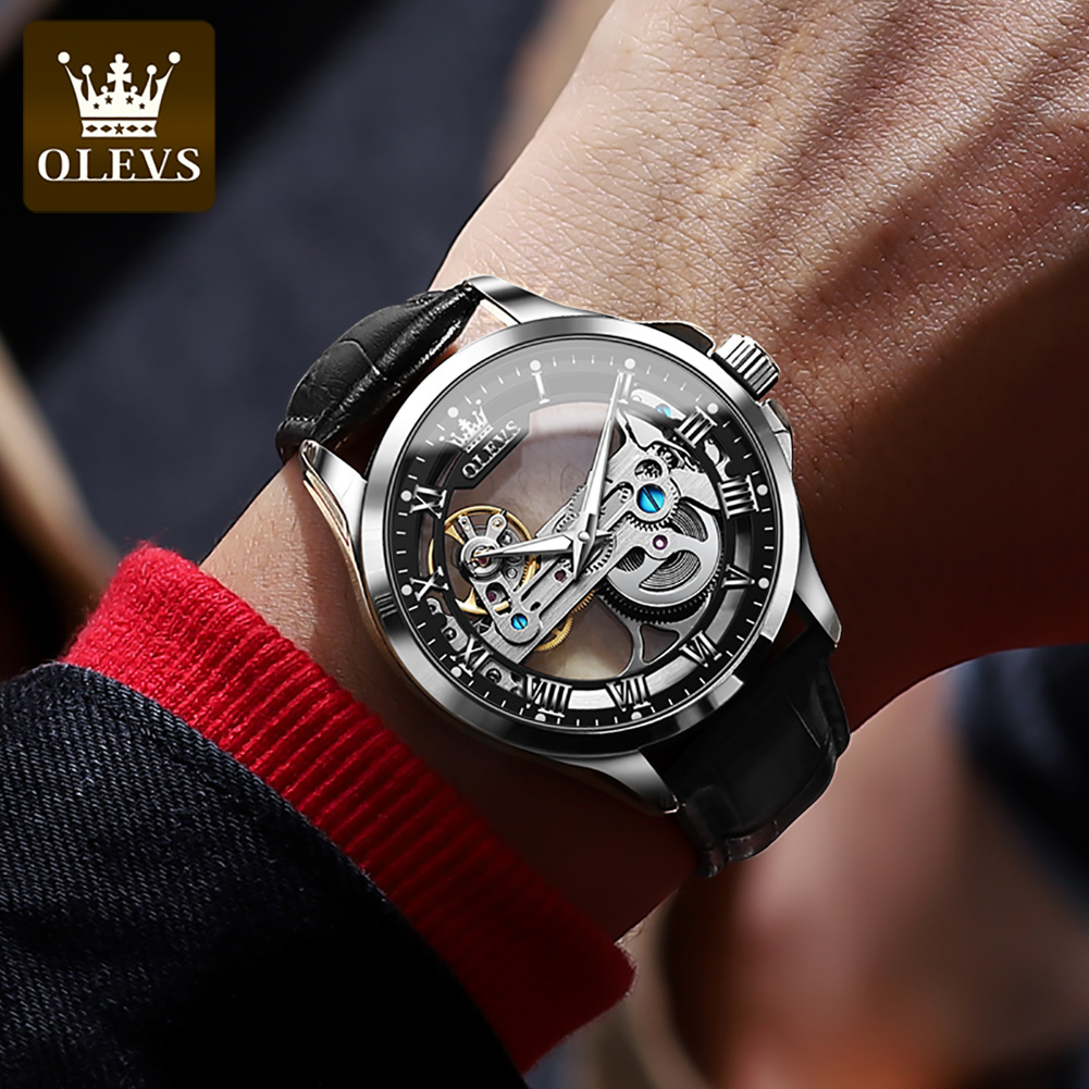 นาฬิกาคู่ OLEVS ของแท้ โครงสร้ - Skeleton Mechanical Watch บทวิจารณ์และราคา