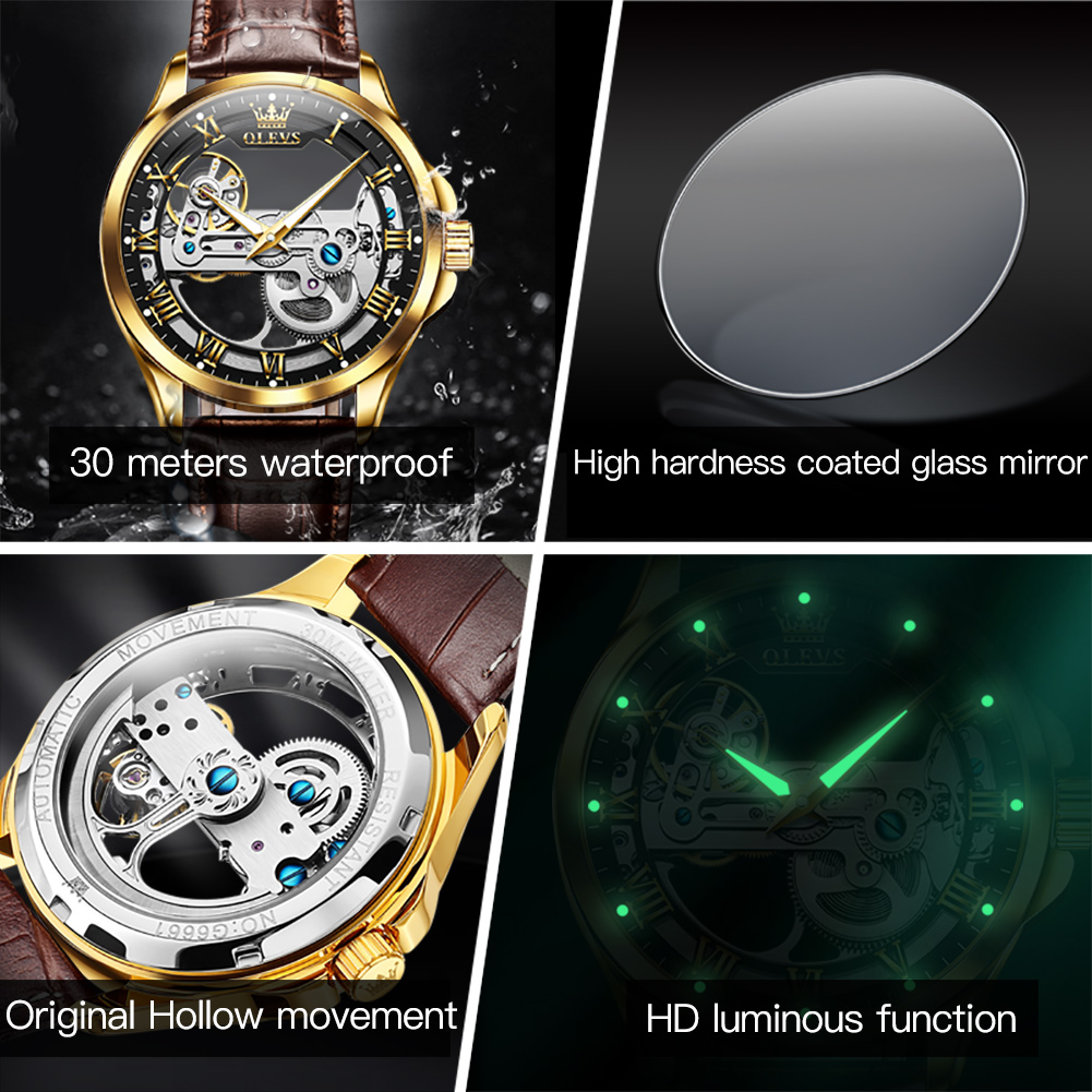 นาฬิกาคู่ OLEVS ของแท้ โครงสร้ - Skeleton Mechanical Watch บทวิจารณ์และราคา