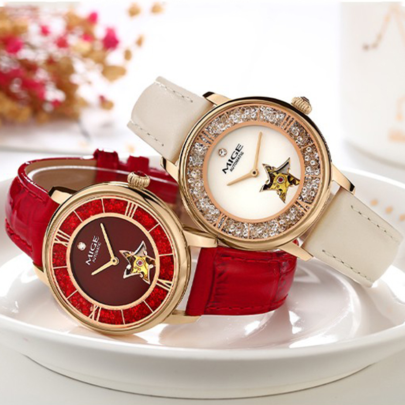 MIGE นาฬิกาข้อมือสตรี Star Ske - Skeleton Mechanical Watch บทวิจารณ์และราคา