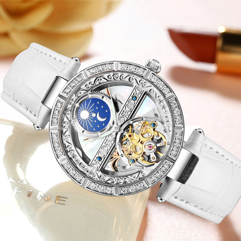 สุภาพสตรีนาฬิกาผู้หญิงอัตโนมัต - Skeleton Mechanical Watch บทวิจารณ์และราคา