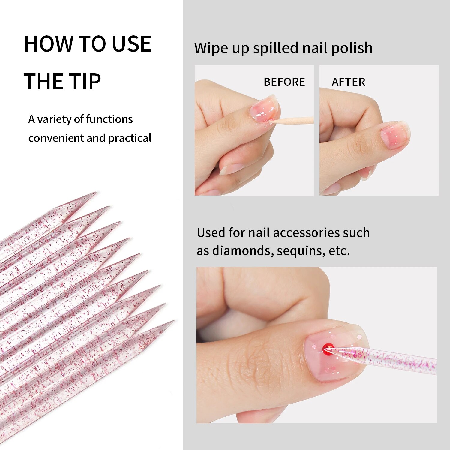 50ชิ้นก้านที่ขูดเล็บเล็บคริสตั - Crystal Press Tool บทวิจารณ์และราคา