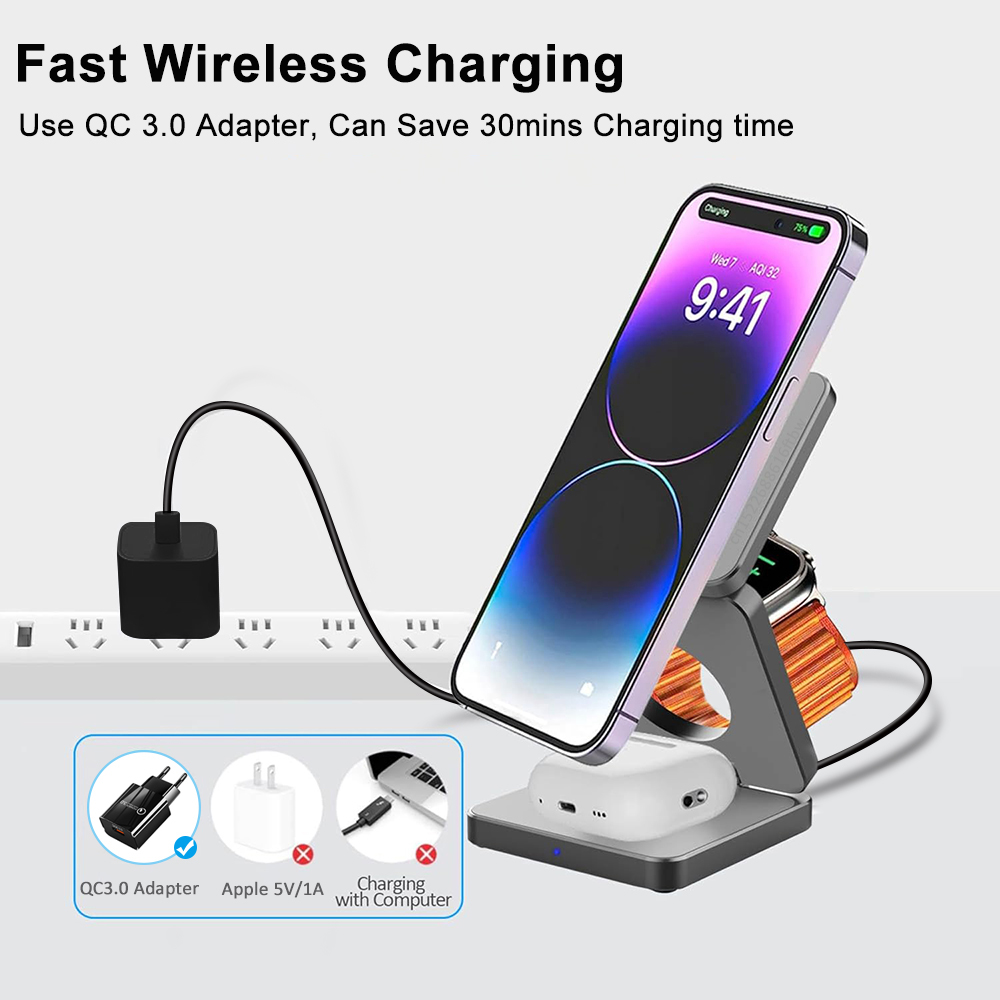 3 ใน 1 แบบพับได้ Magnetic Wire - Smartwatch Watches For Iphone บทวิจารณ์และราคา